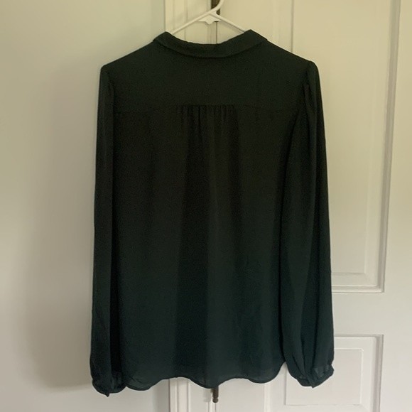 Loft Dark Green Semi Sheer Blouse Medium - Picture 5 of 9